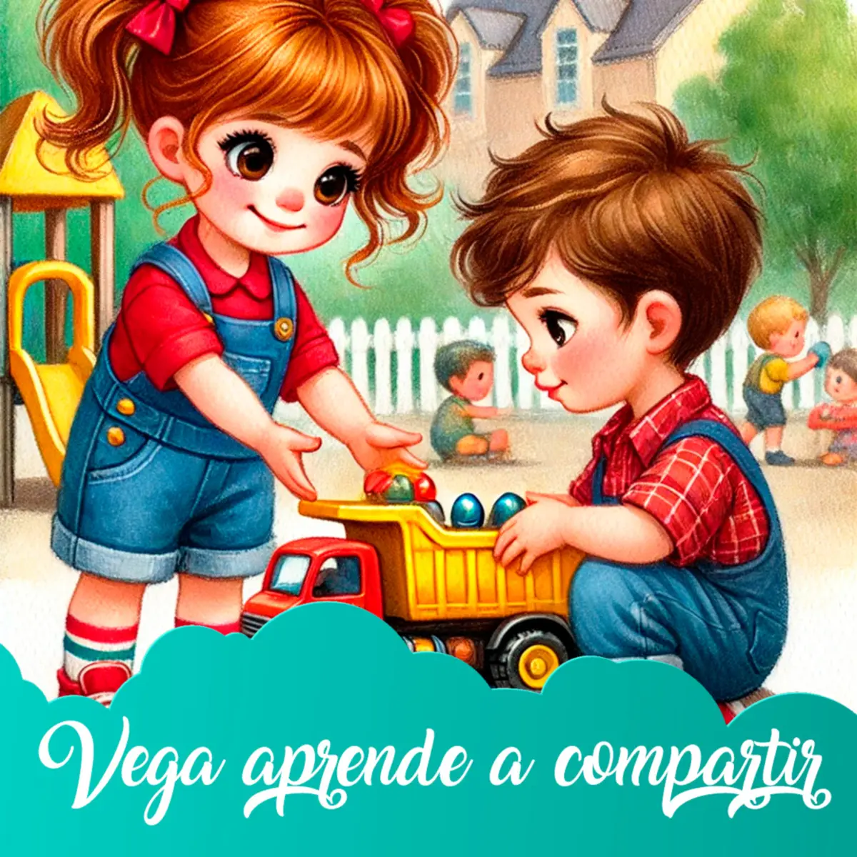 Ilustración del cuento infantil «Vega aprende a compartir» de Raquel Tolmo
