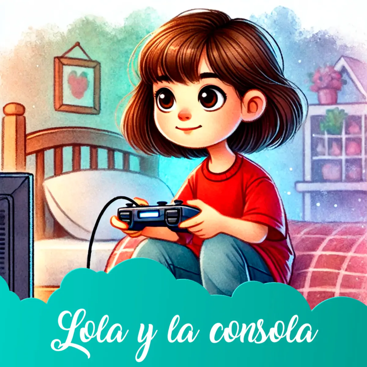 Ilustración del cuento infantil «Lola y la consola» de Raquel Tolmo