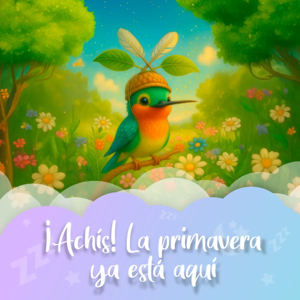 Ilustración del cuento infantil «¡Achís! La primavera ya está aquí» de Raquel Tolmo