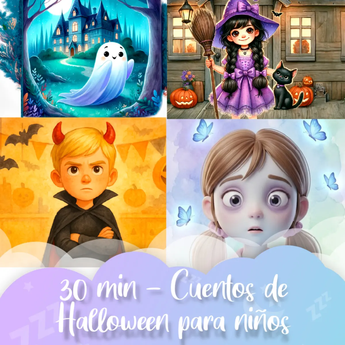 Ilustración del cuento infantil «30 MINUTOS DE CUENTOS DE HALLOWEEN PARA NIÑOS | 4 historias sin miedo» de Raquel Tolmo